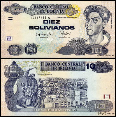 Боливия 10 боливиано 2005 (UNC Pick 228) Серия G