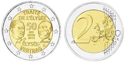 Германия, 2 евро 2013 год, 50 лет Елиссейским соглашениям