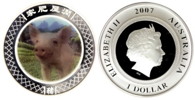 Австралия, 1 доллар 2007 год, Год свиньи