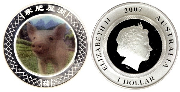 Австралия, 1 доллар 2007 год, Год свиньи