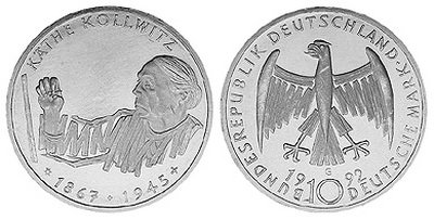 Германия, 10 марок 1992 год, Кэте Кольвиц