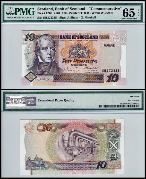 Шотландия 10 фунтoв 2001 (UNC Pick 120d)