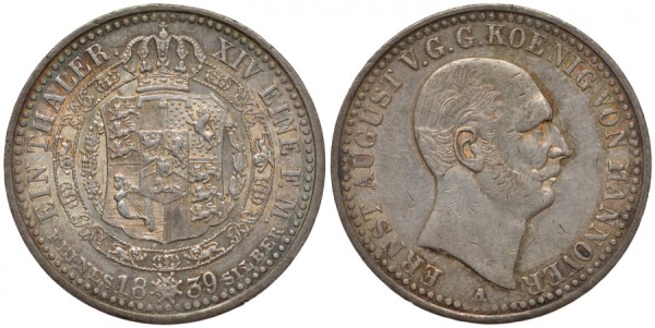 Ганновер 1 талер 1839 A, Эрнст Август (1837-1851)