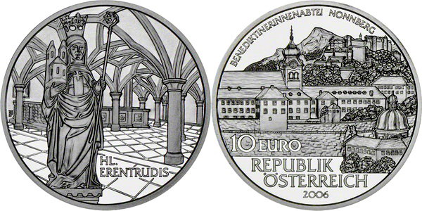 Австрия, 10 евро 2006 год, Бенедиктинский монастырь Нонберг, ПРУФ