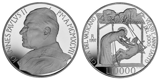Ватикан, 10000 лир 1997 год, Излечение парализованного больного, ПРУФ