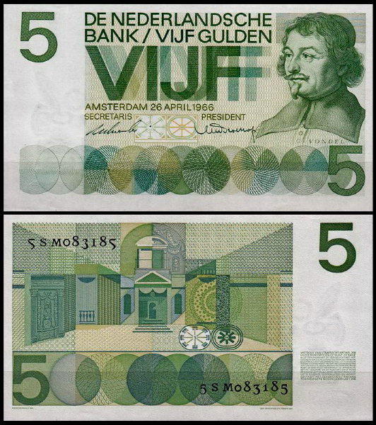 Нидерланды 5 гульденов 1966 (UNC Pick 90)
