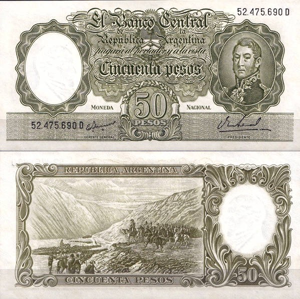 Аргентина 50 песо 1968-1969 (UNC Pick 276)