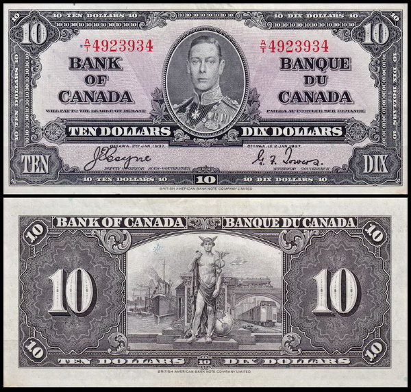 Канада 10 долларов 1937 (XF Pick 61) Coyne-Towers