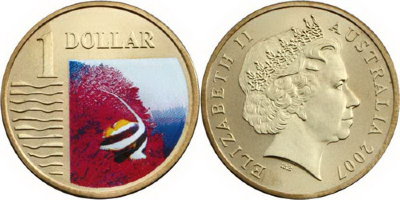 Австралия, 1 доллар 2007 (UNC, бронза) Щетинозуб вымпельный