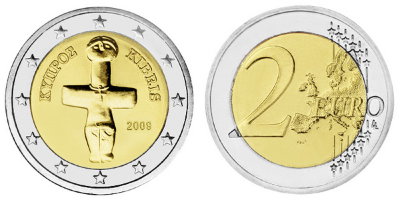 Кипр, 2 евро 2009 (UNC, биметалл)