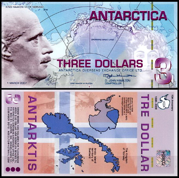Антарктические территории 3 доллара 2007 год. UNC