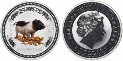 Австралия, 1 доллар 2007 год, Год свиньи, эмаль