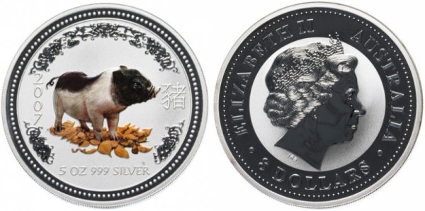 Австралия, 1 доллар 2007 год, Год свиньи, эмаль