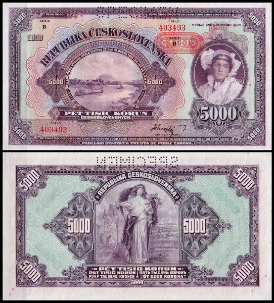 Богемия и Моравия 5000 крон 1943 (UNC Pick 16s)
