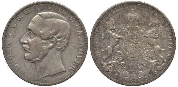 Брауншвейг-Каленберг-Ганновер 1 талер 1862 В, Георг V (1851-1866)