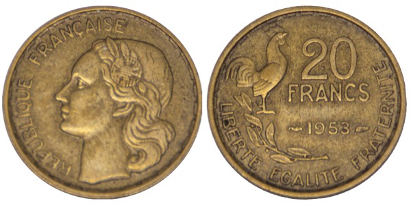 Франция, 20 франков 1953 год