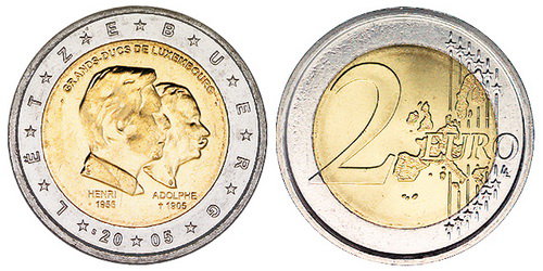 Люксембург, 2 евро 2005 (UNC) 50 лет со дня рождения Великого герцога Анри
