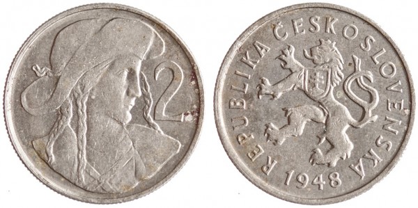 Чехословакия, 2 кроны 1948 год, XF