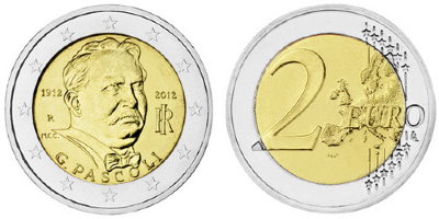 Италия, 2 евро 2012 год, Джованни Пасколи
