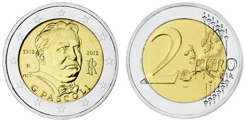 Италия, 2 евро 2012 год, Джованни Пасколи