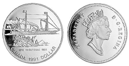 Канада, 1 доллар 1991 год, Первое плавание парохода «Фронтенак»