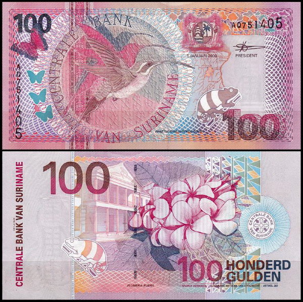 Суринам 100 гульденов 2000 (UNC Pick 149)