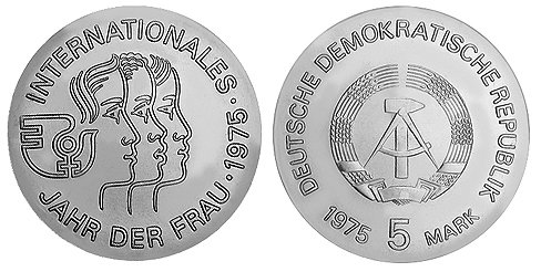 ГДР, 5 марок 1975 год, Международный год женщины