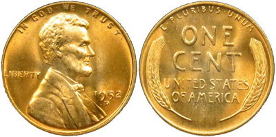 США, 1 цент 1952-D год, UNC №15