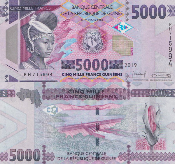Гвинея 5000 франков 2019 (UNC Pick NEW)