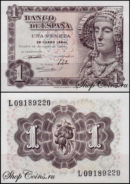 Испания 1 песета 1948 (UNC Pick 135)
