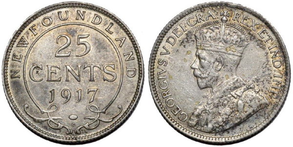 Ньюфаундленд, 25 центов 1917 год, XF