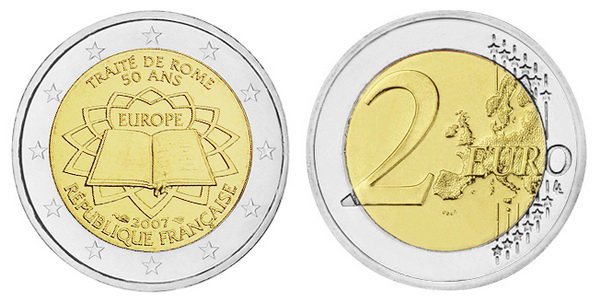 Франция, 2 евро 2007 (UNC) 50-летие Римского договора о создании ЕЭС