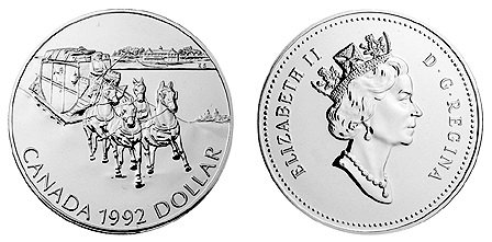 Канада, 1 доллар 1992 год, Служба дилижансов Канады