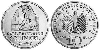 Германия, 10 евро 2006 F (UNC) 225 лет со дня рождения Карла Фридриха Шинкеля