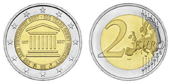 Бельгия, 2 евро 2017 год, 200 лет Гентскому университету
