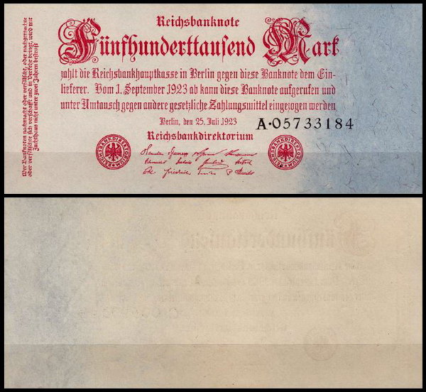 Германия 500.000 марок 1923 UNC P.92 Вариант 2