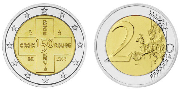 Бельгия, 2 евро 2014 год, 150 лет Красному Кресту