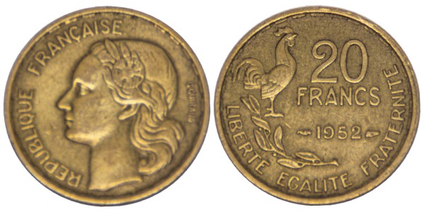 Франция, 20 франков 1952 год