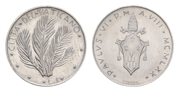 Ватикан, 1 лира 1970 год