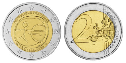 Франция, 2 евро 2009 (UNC) 10 лет валютного и экономического союза