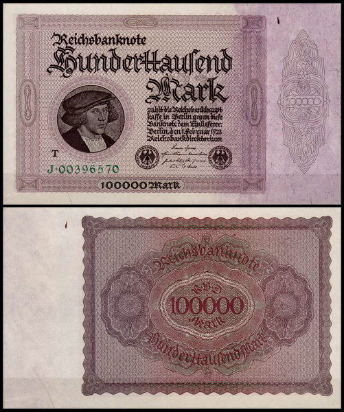 Германия 100000 марок 1923 UNC P.83 Вариант 3