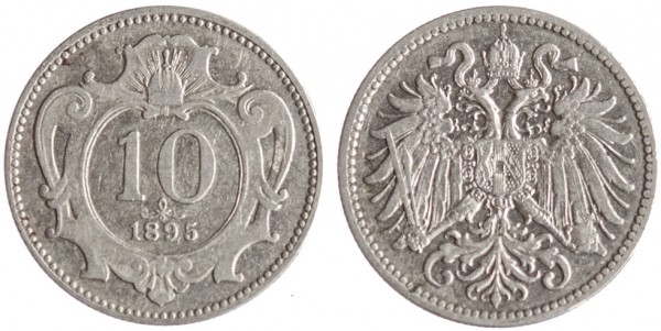 Австрия, 10 геллеров 1895 год, XF