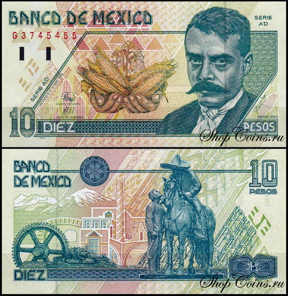 Мексика 10 песо 1994-1996 (UNC Pick 105)