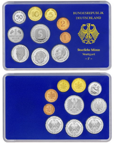 ФРГ, Набор монет 1983F года, ПРУФ