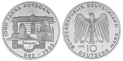 Германия, 10 марок 1993 год, 1000 лет Потсдаму