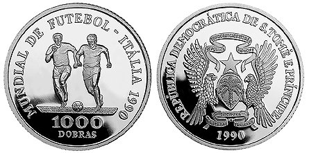 Сан-Томе и Принсипи, 1000 добра 1990 (PROOF, серебро) Чемпионат мира по футболу в Италии