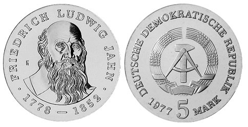 ГДР, 5 марок 1977 год, Фридрих Людвиг Ян