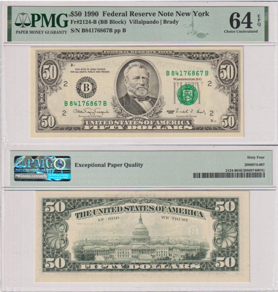 США 50 долларов 1990 (UNC Pick 453) Federal Reserve Note