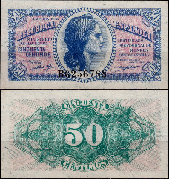 Испания 50 сентимо 1937 (UNC Pick 93)