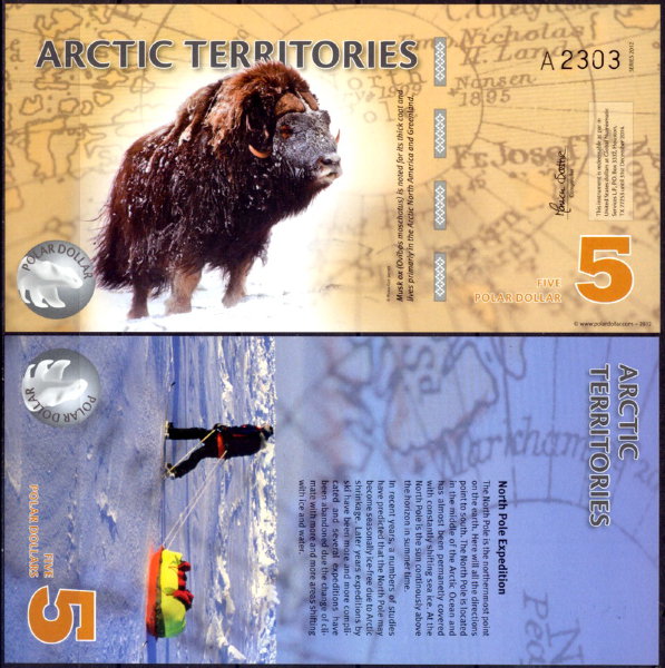 Арктические территории 5 долларов 2012 год. UNC